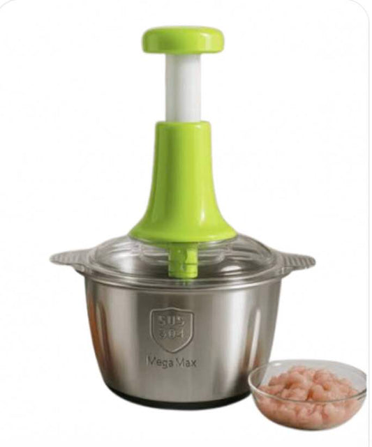2L Manual Push Food Chopper – Stainless Steel Vegetable, Meat & Nut Chopper