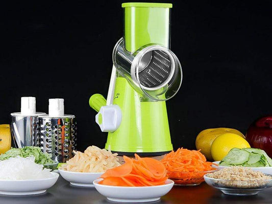 3-Blade Manual Rotary Vegetable Slicer & Grater – Multifunction Drum Cutter Kitchen Tool